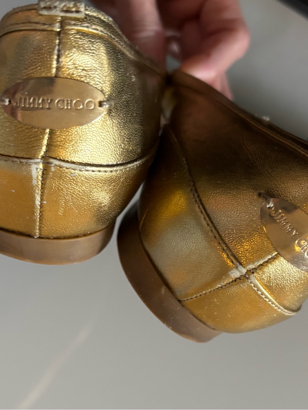 Jimmy Choo Metallic Gold Leather Ballet Flats sz 9 or eu 40 - Picture 3 of 6